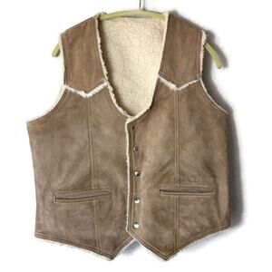 Vintage 70s Reversible Sherpa Lined Suede Leather Vest Men’s Size XL